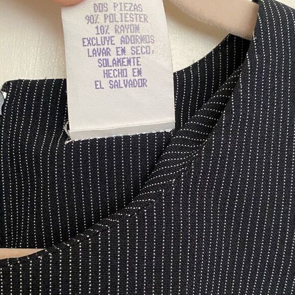 Vintage Midi Black Sheath Fitted Academia Striped Stretch Zip Sleeveless Dress - Picture 7 of 10